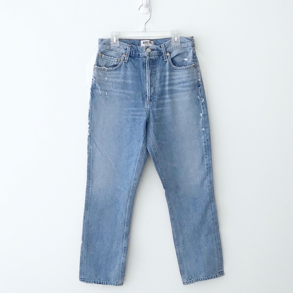 Agolde Denim - AGOLDE Riley High Rise Straight Crop in Blue Rock